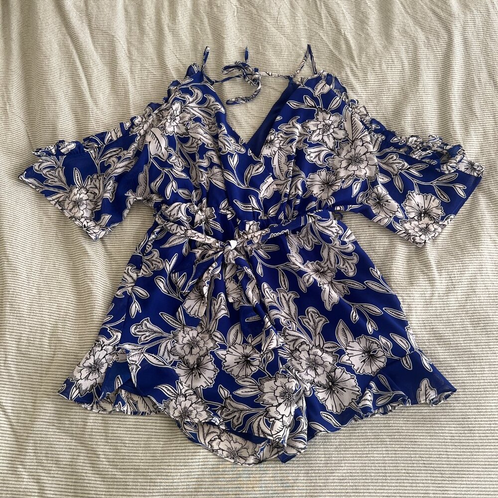 Bardot Ruffled Cold-Shoulder Romper - Picture 2 of 7